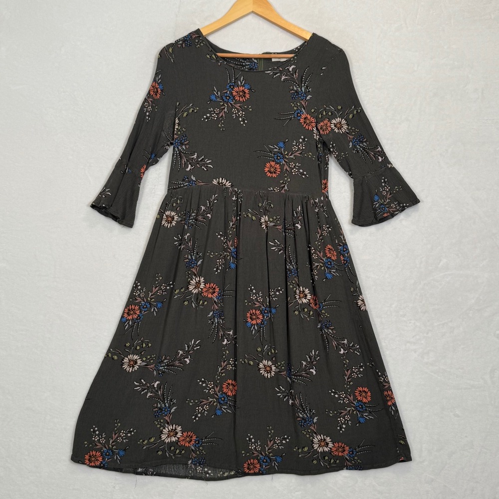 Le Lis Dark Green Floral Bell Sleeve Mini Dress Large